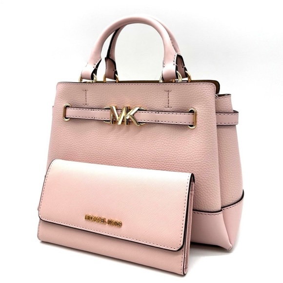 Michael Kors Handbags - Michael Kors Reed Small Satchel Crossbody
Bag & Large Trifold Wallet Light Pink